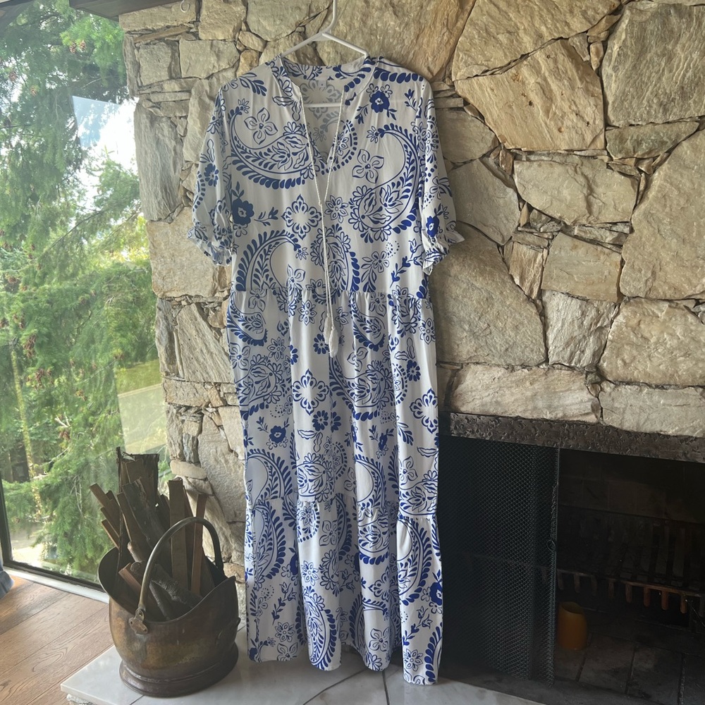 White and Blue Patterned Dress